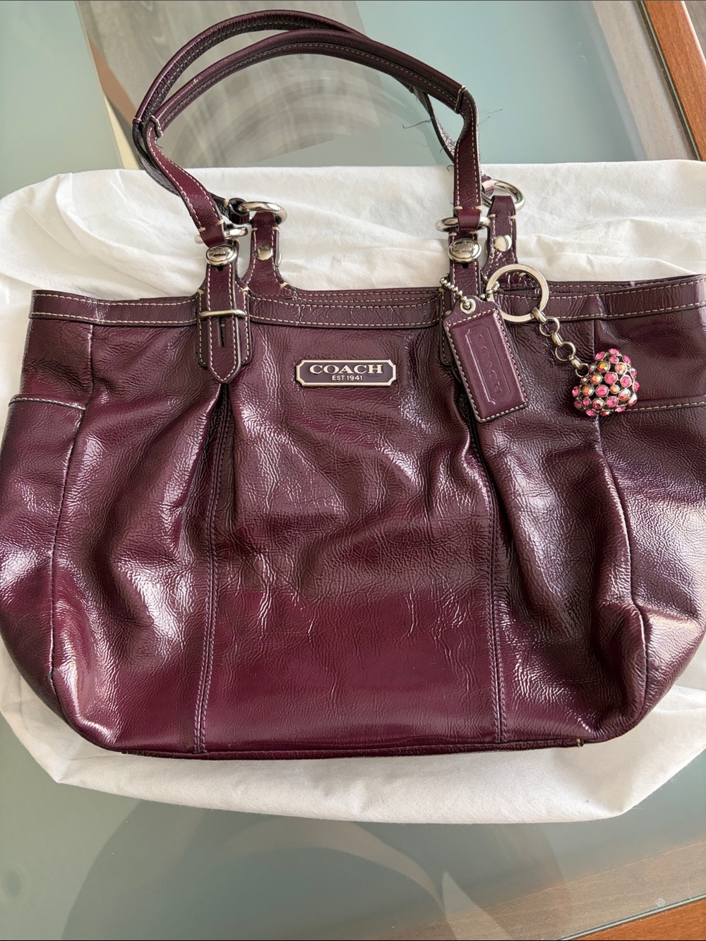 Coach Leather Shoulder Tote in Wine/Burgundy
